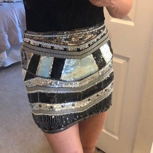 Michel sequin beaded elastic waist skirt black